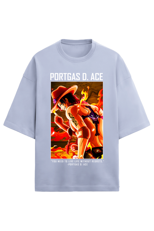 Terry Oversized T-shirt - One Piece PORTGAS D ACE (FRONT)