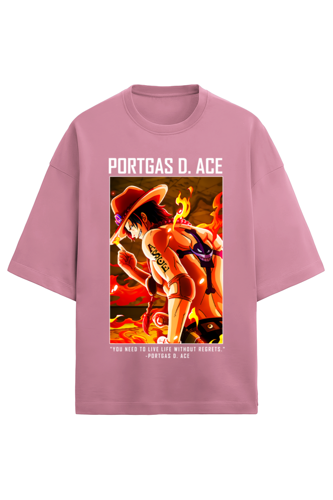 Terry Oversized T-shirt - One Piece PORTGAS D ACE (FRONT)