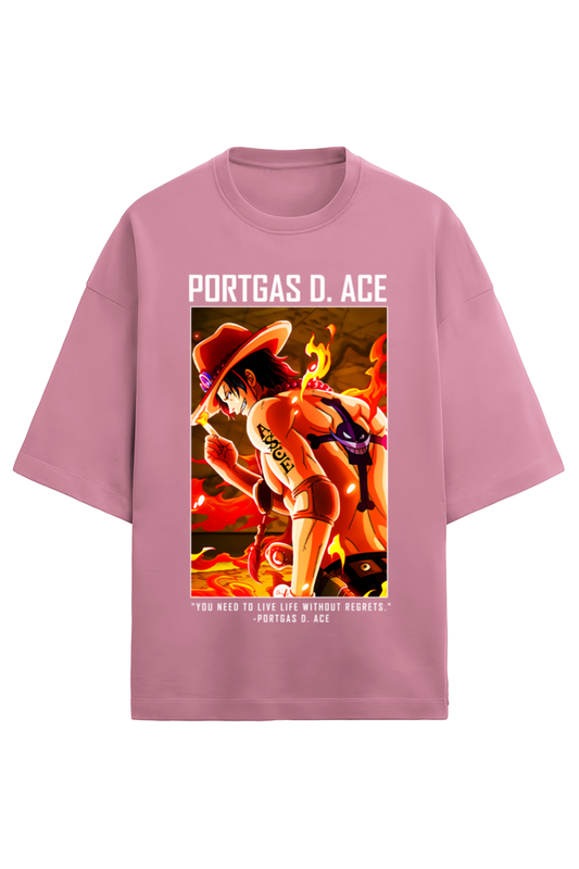 Terry Oversized T-shirt - One Piece PORTGAS D ACE (FRONT)