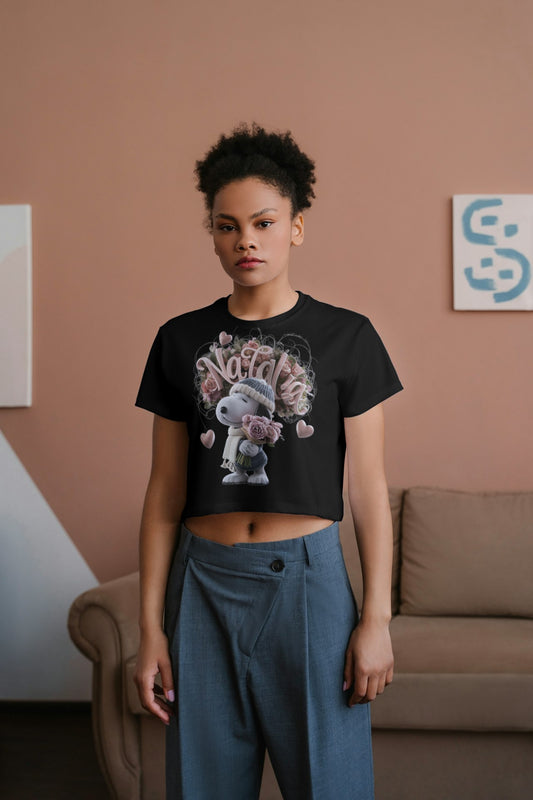 Crop Top - cute dog with flower