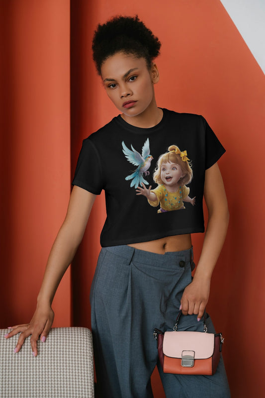 Crop Top - bird with girl